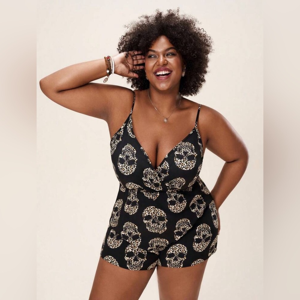 ROMWE Leopard Skull Print Black Romper